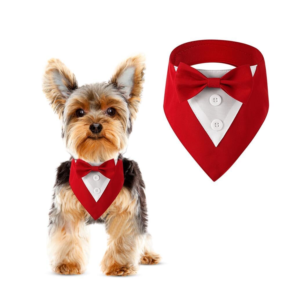 Dog Wedding Bandana, Formal Dog Tuxedo Adjustable Pet Collar with Bow, Small,...