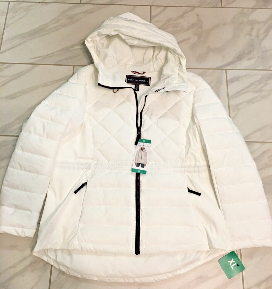 Tommy Hilfiger Womens XL White Hooded Puffer Jacket New
