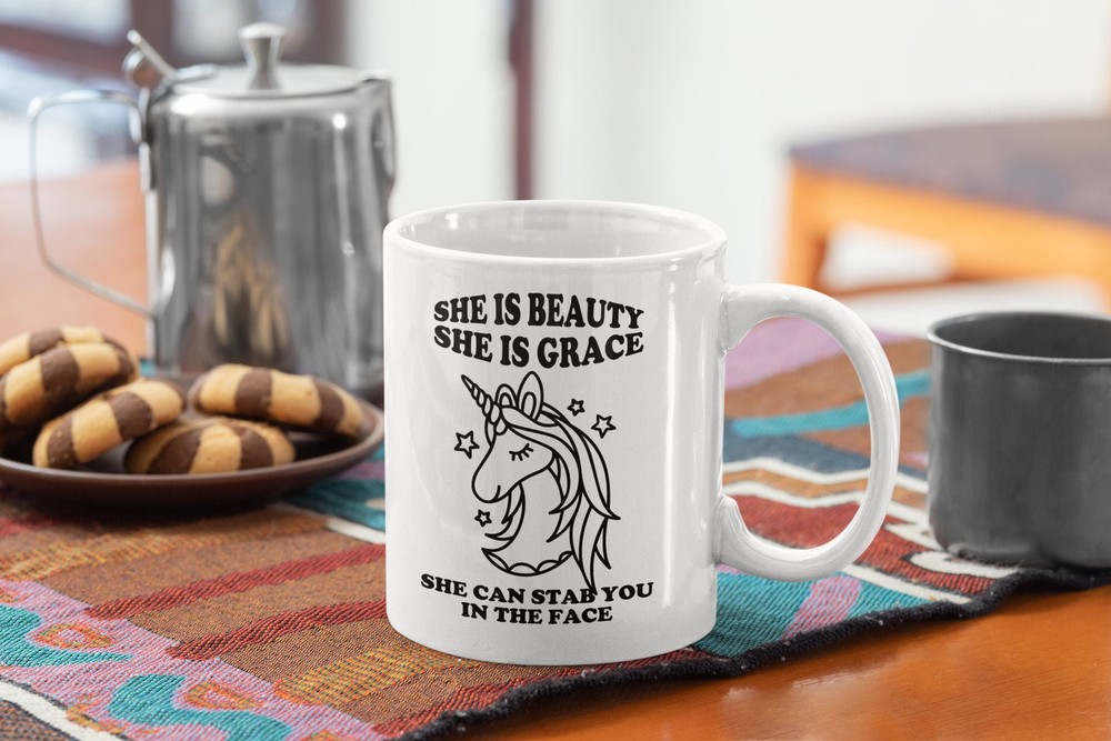 Funny Unicorn Coffee Mug Beauty Grace Can Stab You in Face