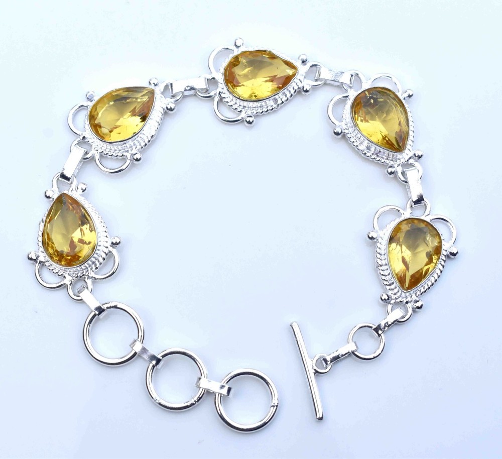 Yellow Citrine Sterling Silver Birthday Bracelet 7.8 Inches