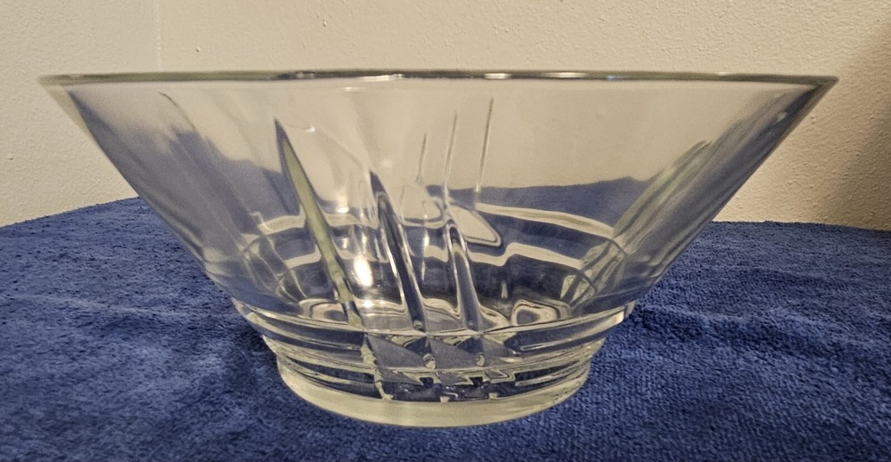 Vintage Luminarc Art Deco 10-Inch Clear Glass Salad Bowl WAS $20 #1353  