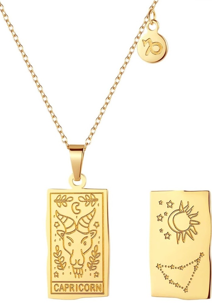 Capricorn Ram Zodiac Gold Plated Tarot Pendant Necklace