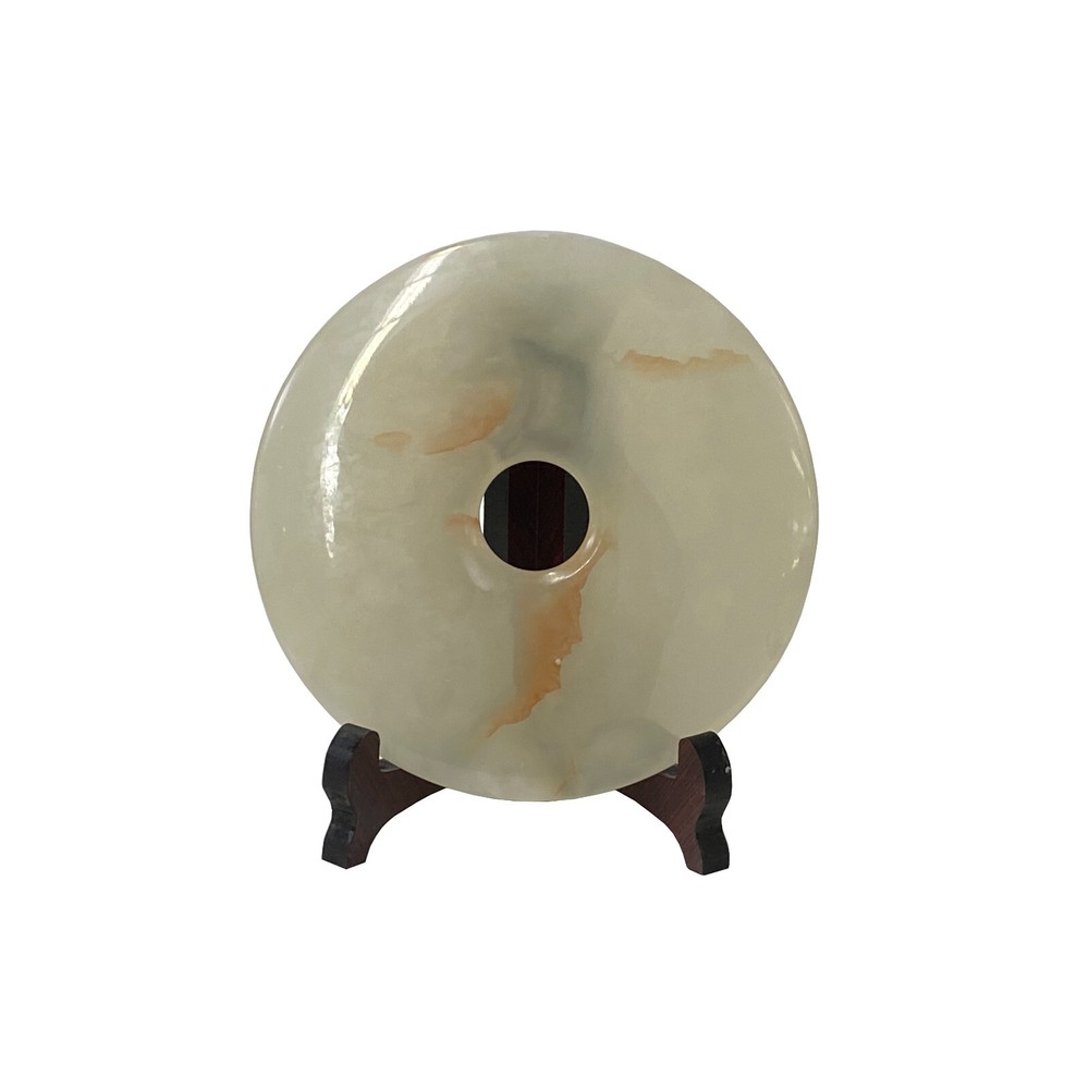 Natural White Brown Onyx Stone Round Fengshui Home Decor Display ws3176