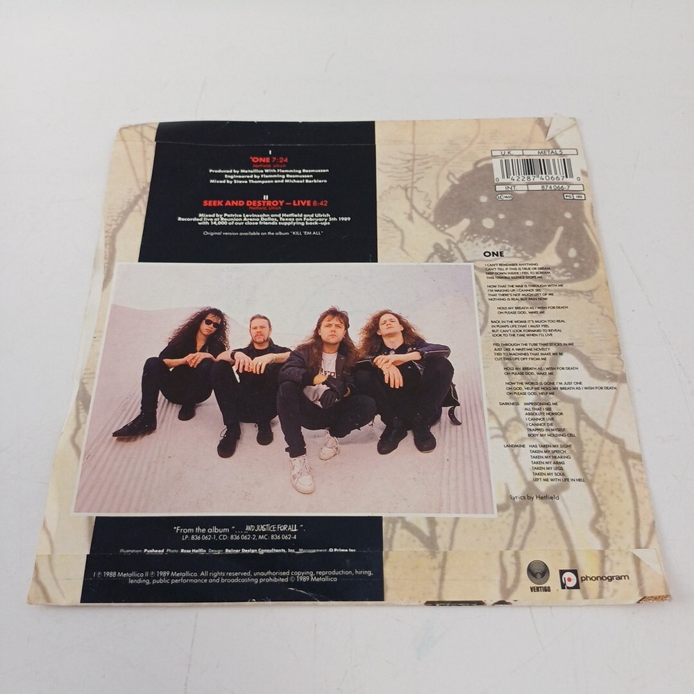 METALLICA – ONE 1989 Vertigo Records 7” Metal Seek And Destroy UK Metal 5