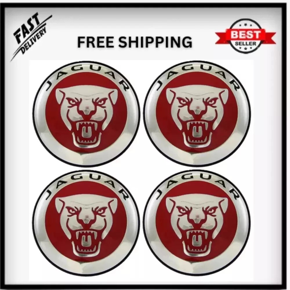 JAGUAR Red-Chrome Wheel Center Cap 59mm pack of 4 free shipping