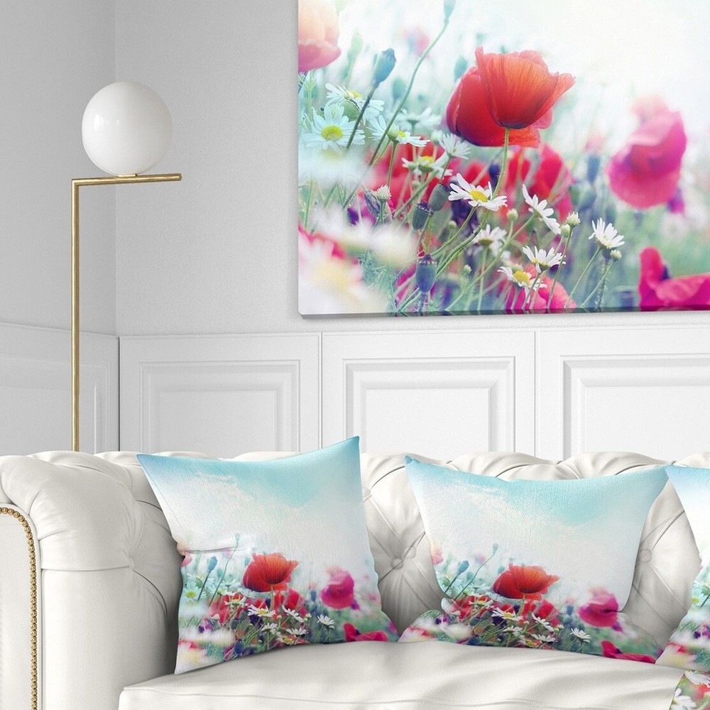 Designart 'Red Poppies on Blue Background' Floral Throw