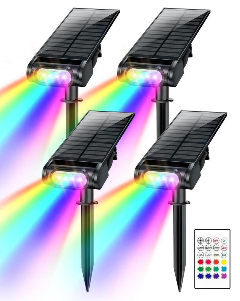 RGB Halloween Solar Spot Lights Outdoor, 12 RGB Color Modes Landscape Light W...