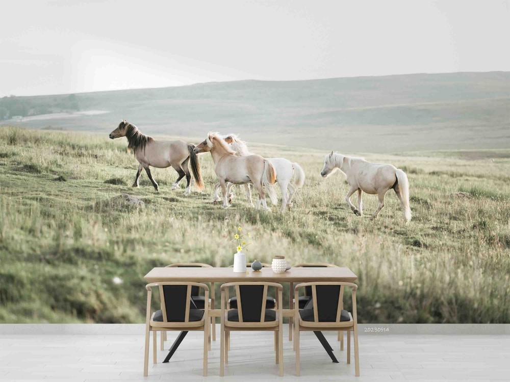 3D Mountains Meadow Horse Landscape Wall Murals Wallpaper Murals Wall Sticker