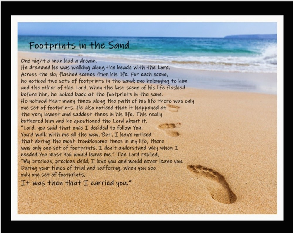 Footprints in the Sand Spiritual Faith Quilt Top Wall Hanging Panel Fabric as is
