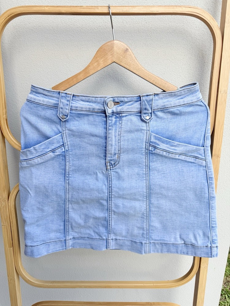 Seed Heritage Denim Skirt Women’s 12 Blue Midi Western Cotton Stretch Comfort