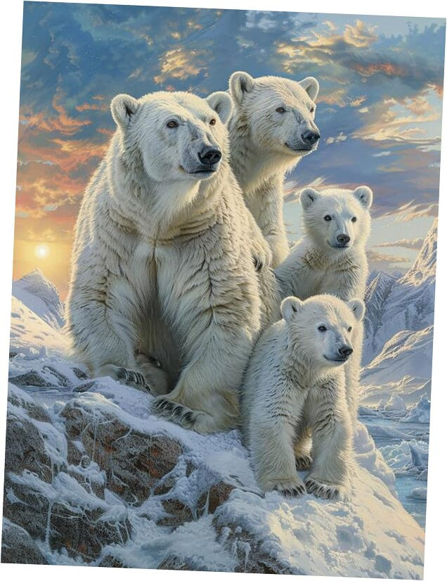 5D Diamond Art Kits for Adults Polar Bear, Full Drill Diamond Art Animals