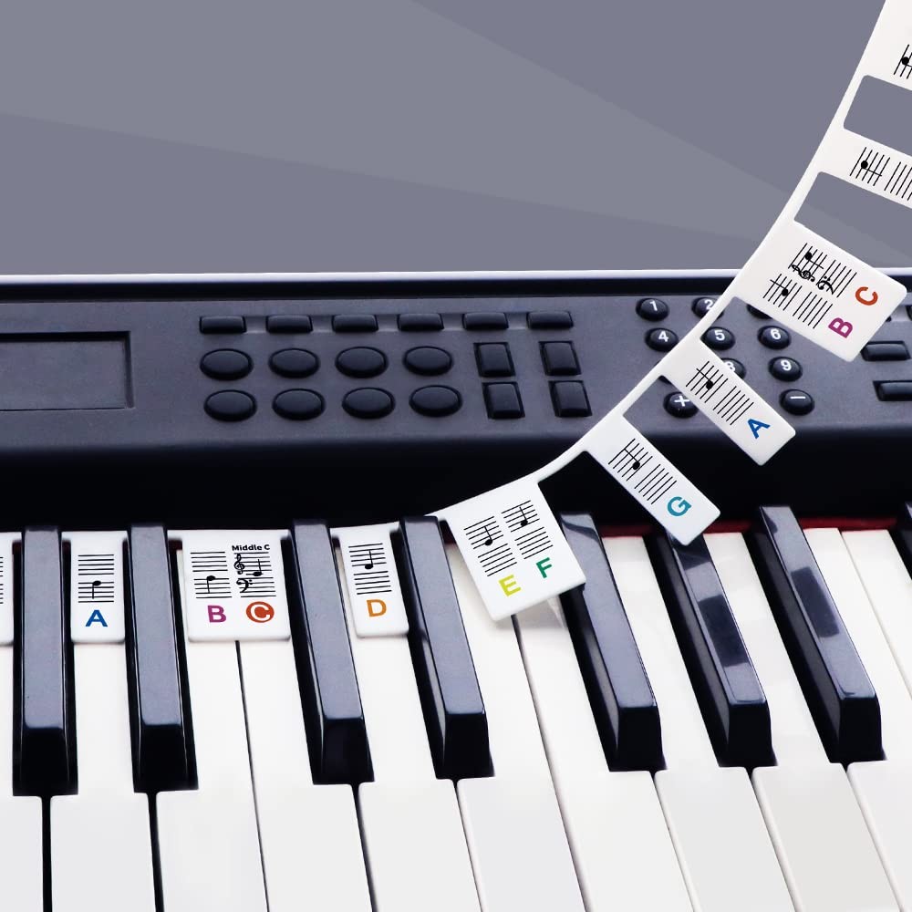 Removable Piano Key Stickers Note Labels for Full Size, silicone-color-88key