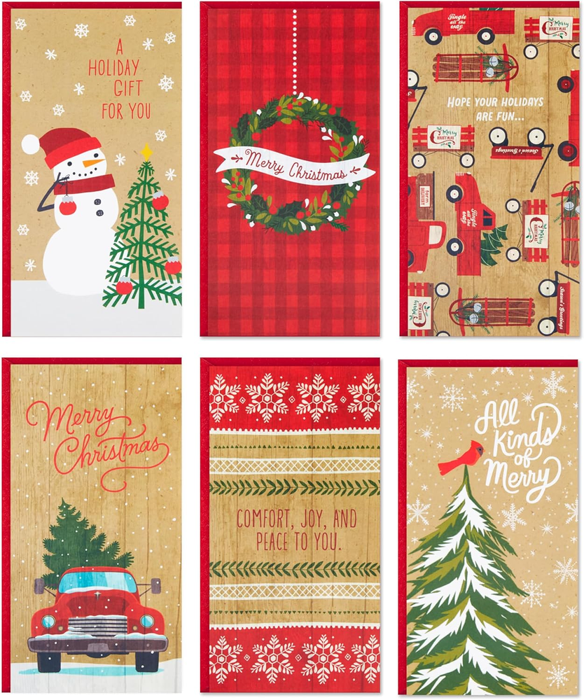 Christmas Gift Card Holders or Money Holders Assortment, Rustic (36 Cards with E
