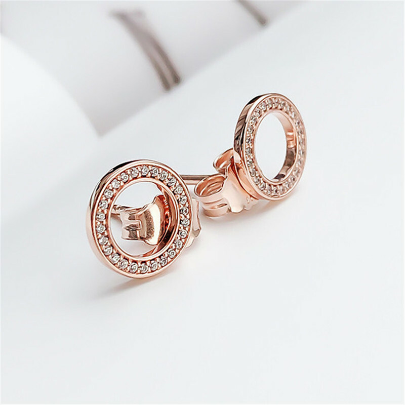 New 100% Authentic Sterling Silver Rose Open Circle Stud Earrings