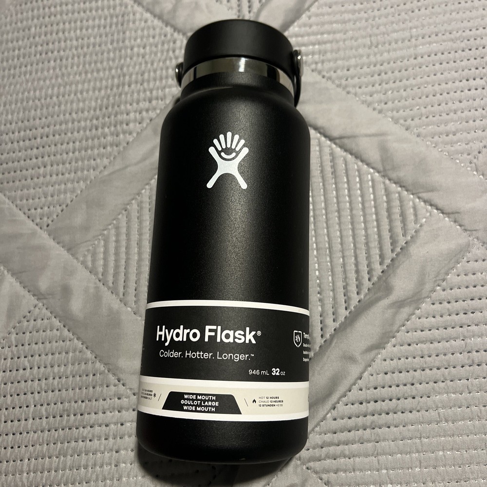 Hydro Flask Wide Mouth Water Bottle Stainless Steel Black 32 Oz. Double Wall