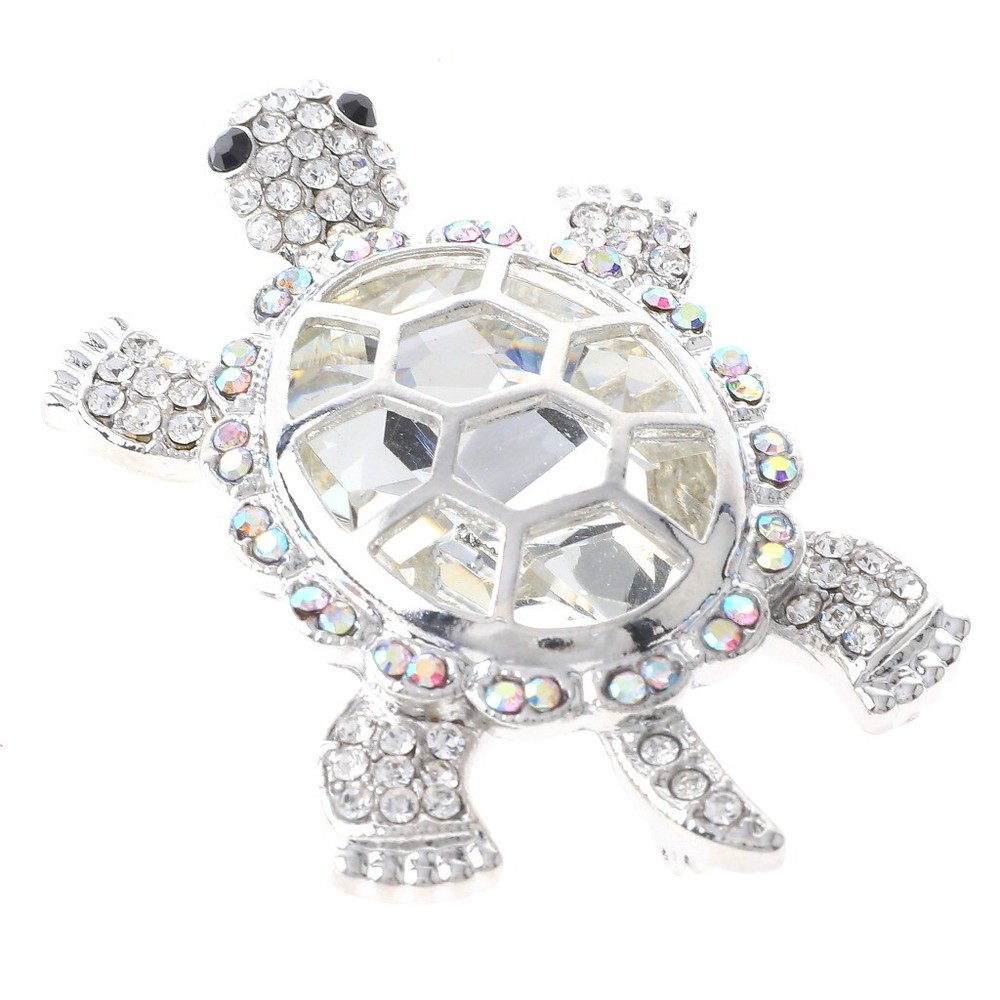 Silver Tone Metal Turtle Brooch With Rhinestone P1186-SCL
