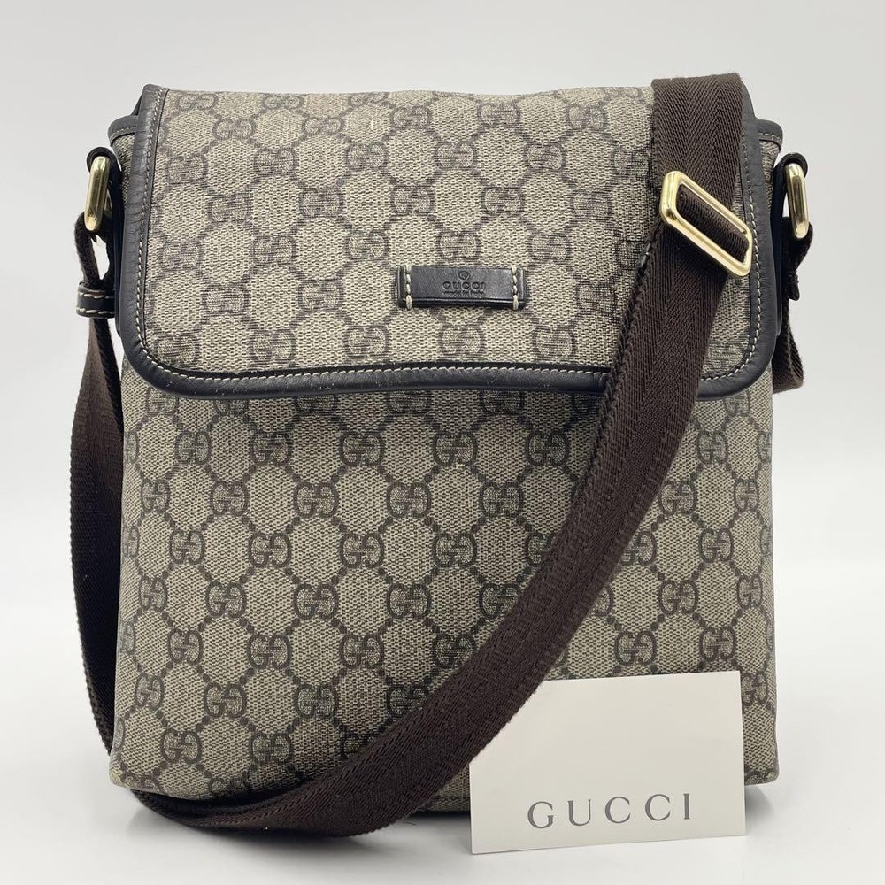 Gucci GG Supreme Beige Leather Unisex Shoulder Crossbody Bag Pre-Owned