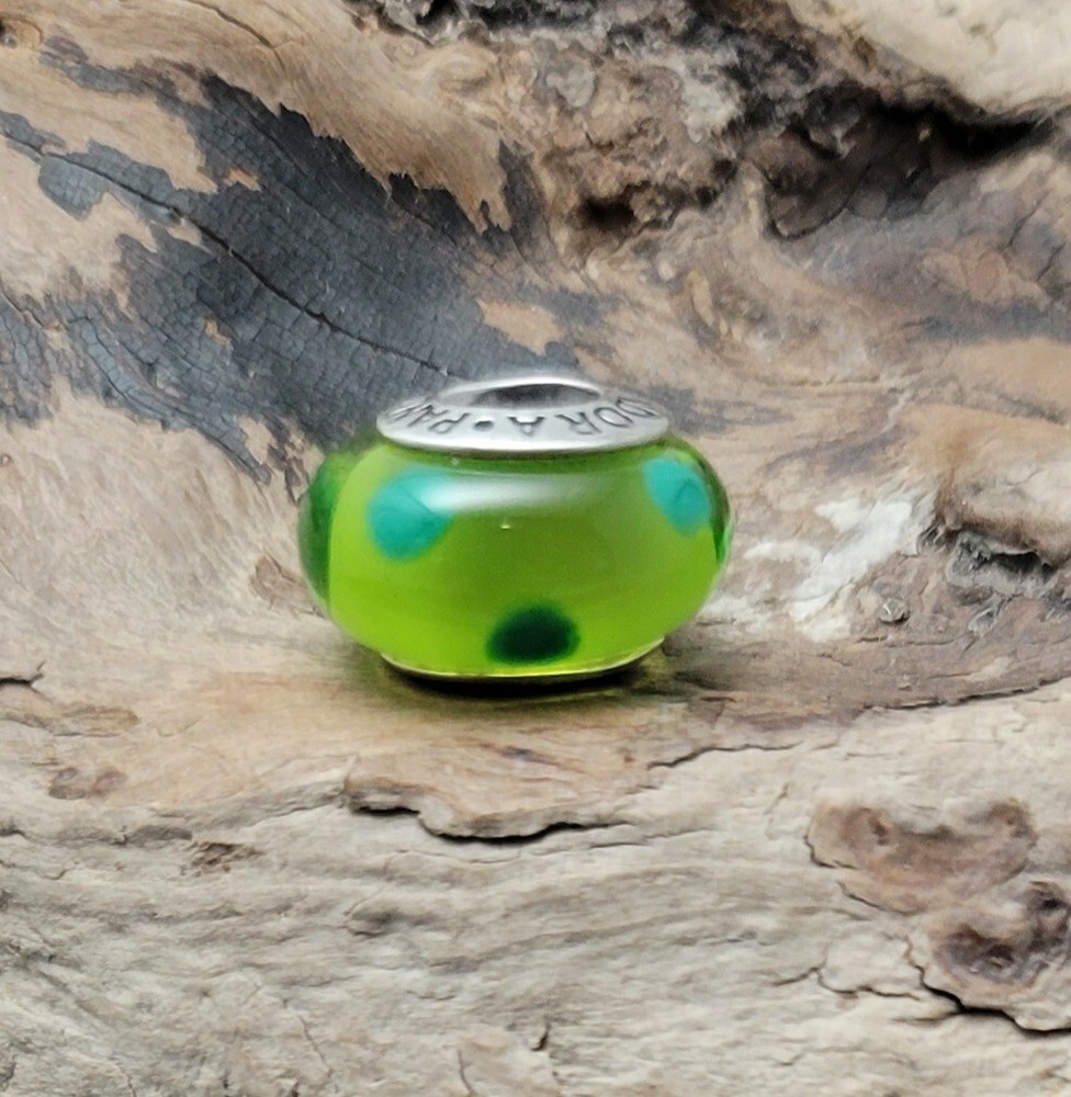 Authentic Pandora Murano Glass Green Bubbles Charm 925 Sterling Silver ALE