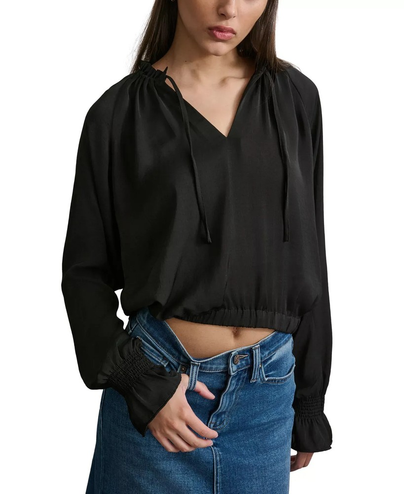 DKNY Jeans Women's Top Sz XS Smocked-Cuff Raglan-Sleeve Blouse