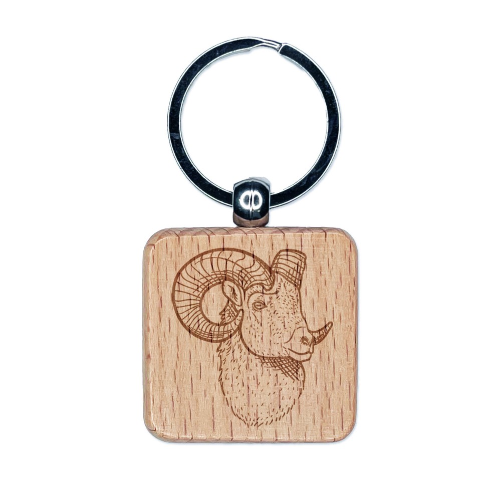 Majestic Bighorn Sheep Engraved Wooden Keychain Charm  