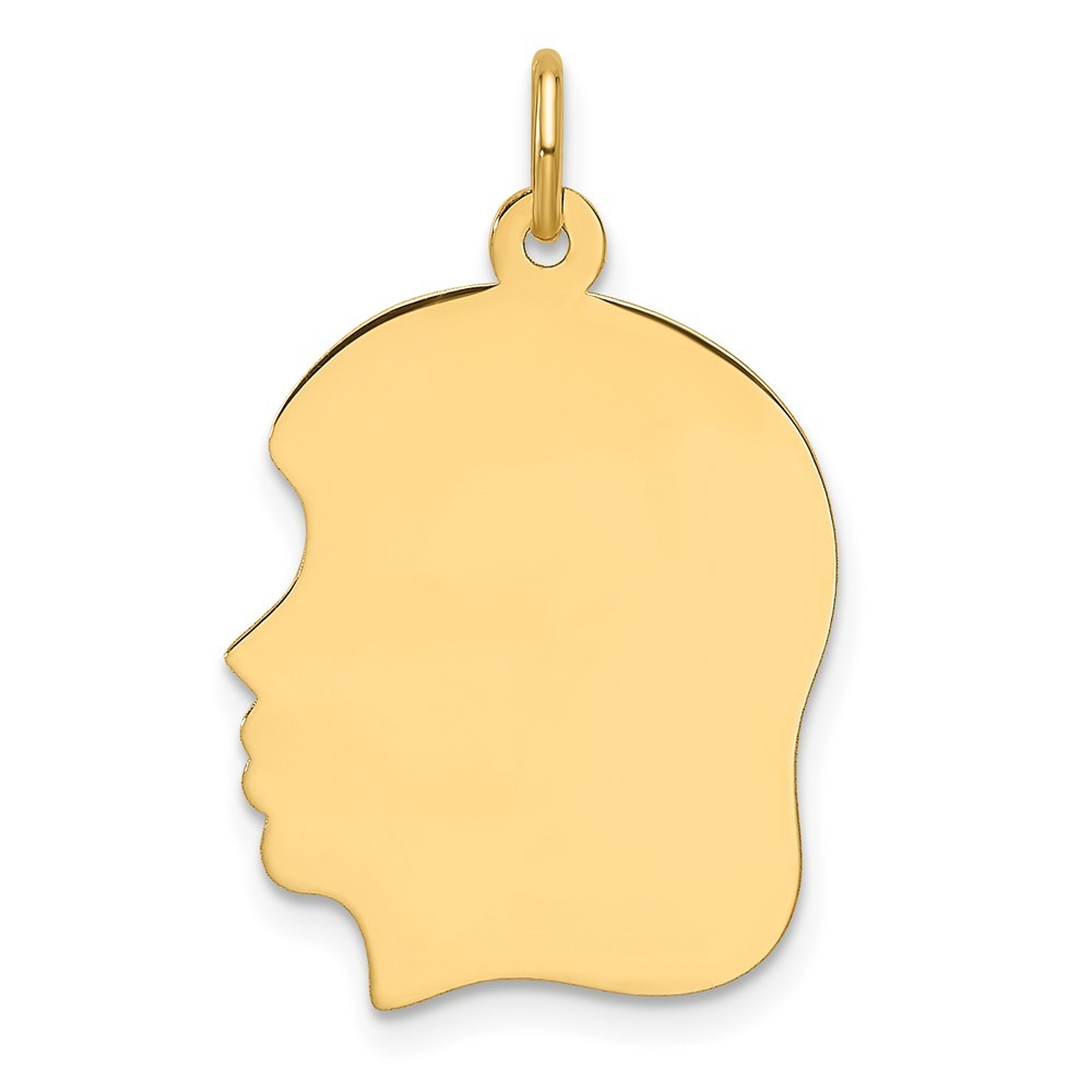 14K Yellow Gold Medium .011 Gauge Facing Left Engravable Girl Head Charm Pendant