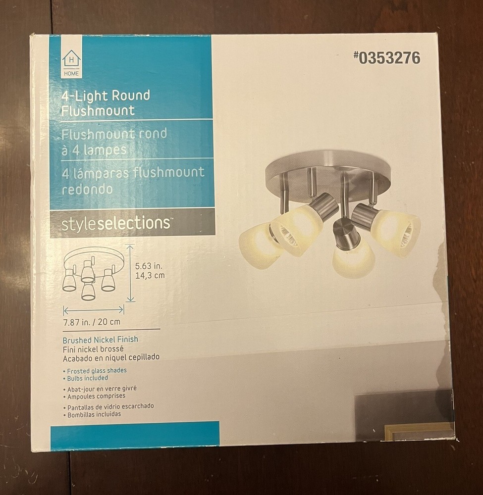 4-Light Round Flushmount Lamp Brushed Nickel Finish Ceiling Fixture 0353276 NEW!