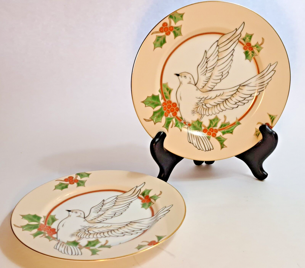 Juego de 2 platos de ensalada o postre Holly Dove Fitz and Floyd