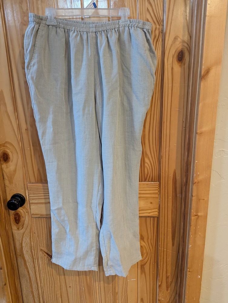 Friday Linen Refine Wide Leg Y2K Khaki Pants 90s Size 1X Made In Hong Kong