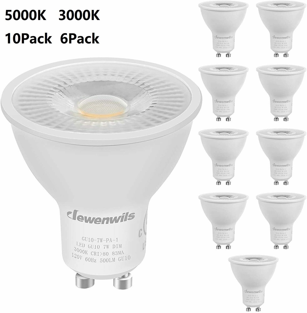 DEWENWILS 10-Pack/6-Pack GU10 LED Dimmable Bulb, 500LM, 5000K/3000K Warm White