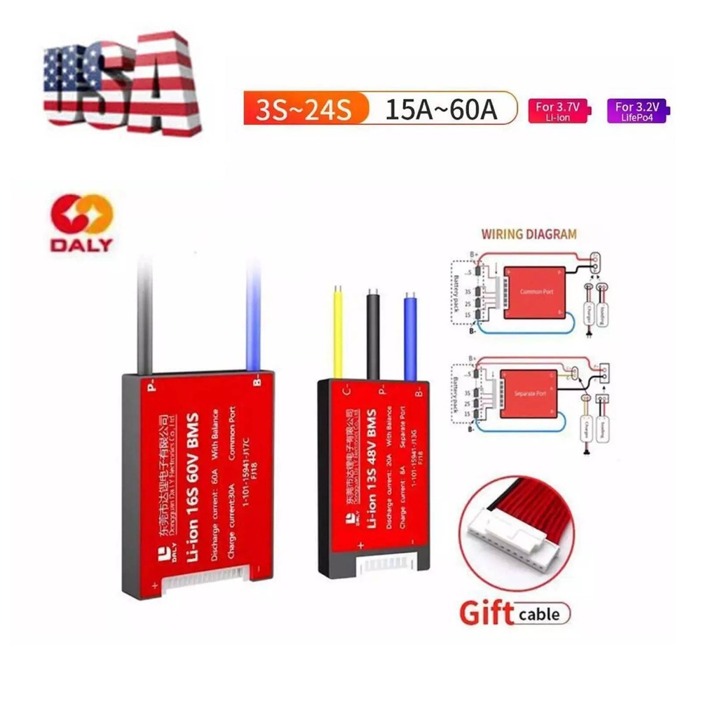 Daly Hardware BMS 3S-14S 10A-60A Li-ion LiFePo4 Battery Protection Board -US SAU