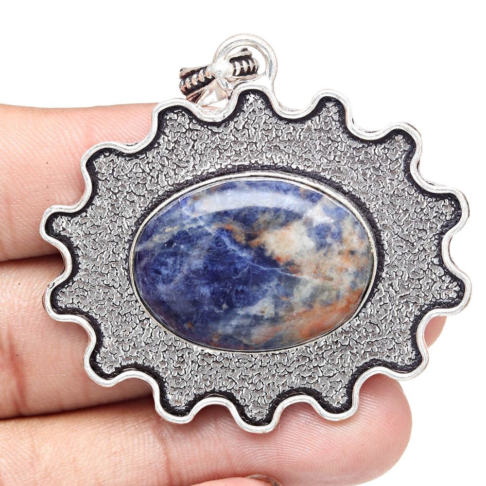 Sodalite Gemstone Silver Pendant Handmade Gift for Her 2 Inch