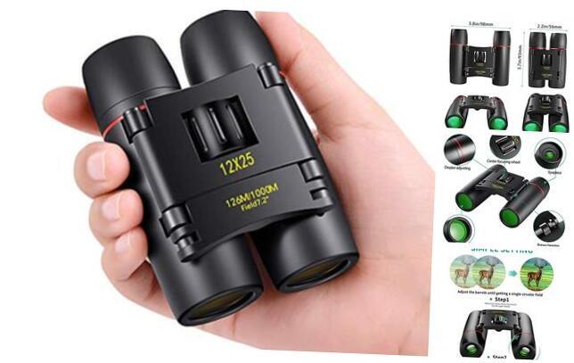 Small Pocket Binoculars Compact Adults,Mini Kids Binoculars Boys 12X25 Black