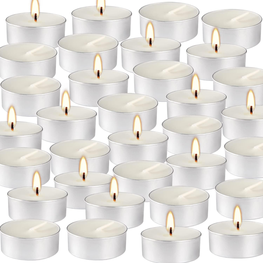 50Pcs Unscented White Paraffin Tealight Candles – 4-Hour Burn Time, Small & Versatile