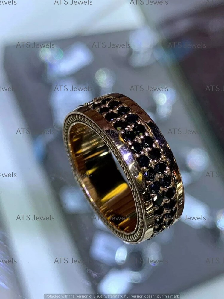 1.00 CT Round Black Moissanite 2-Row Wedding Band in 14k Rose Gold