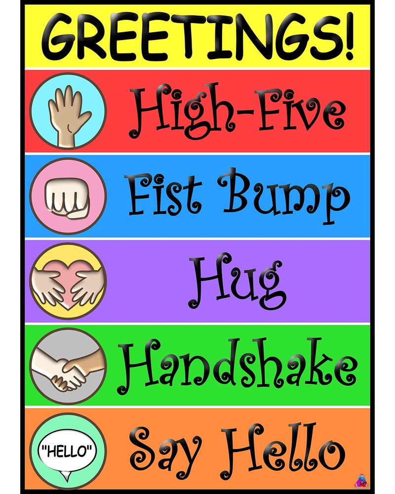 Greetings Poster for Kids- Laminated, Size 14x19.5 in.- Classroom Decorations...