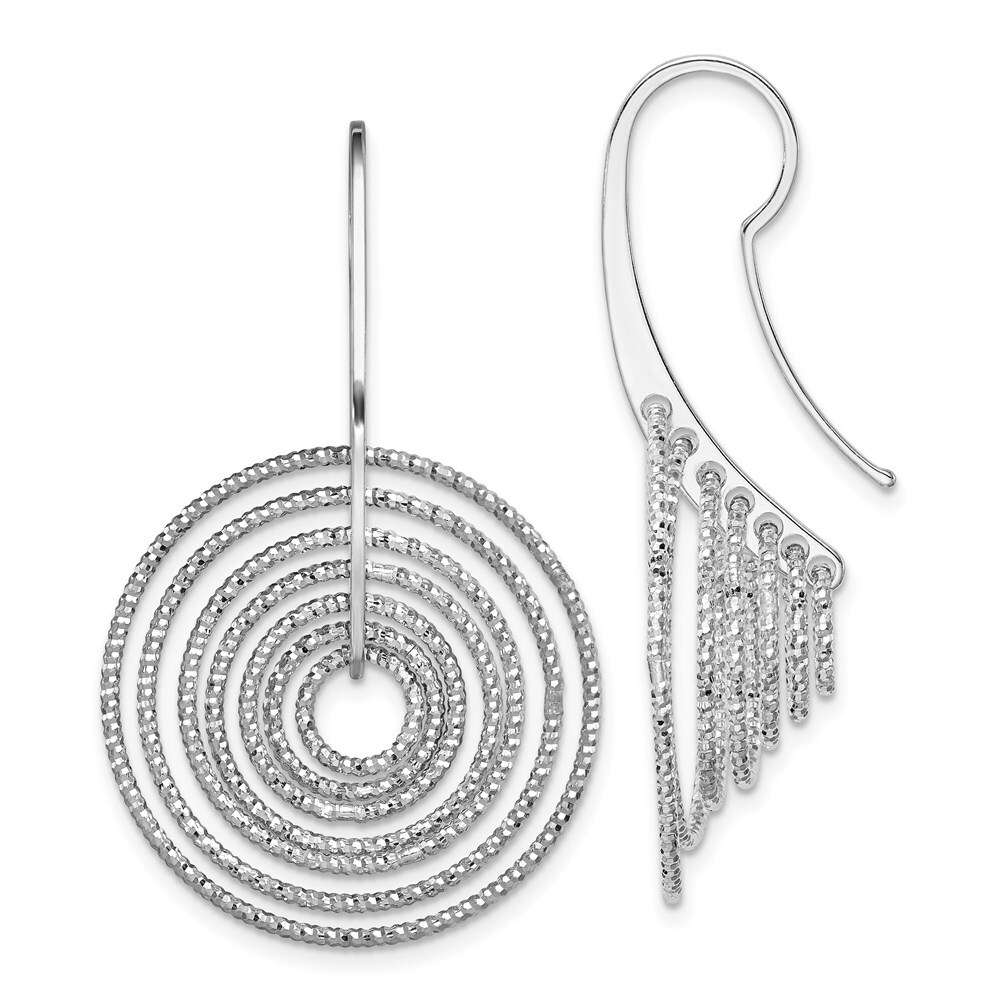 Sterling Silver Diamond-cut Concentric Circles Drop & Dangle Earrings 5.25gm