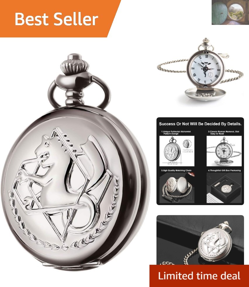 Fullmetal Alchemist Pocket Watch with Chain - Perfect for Cosplay and Collectors