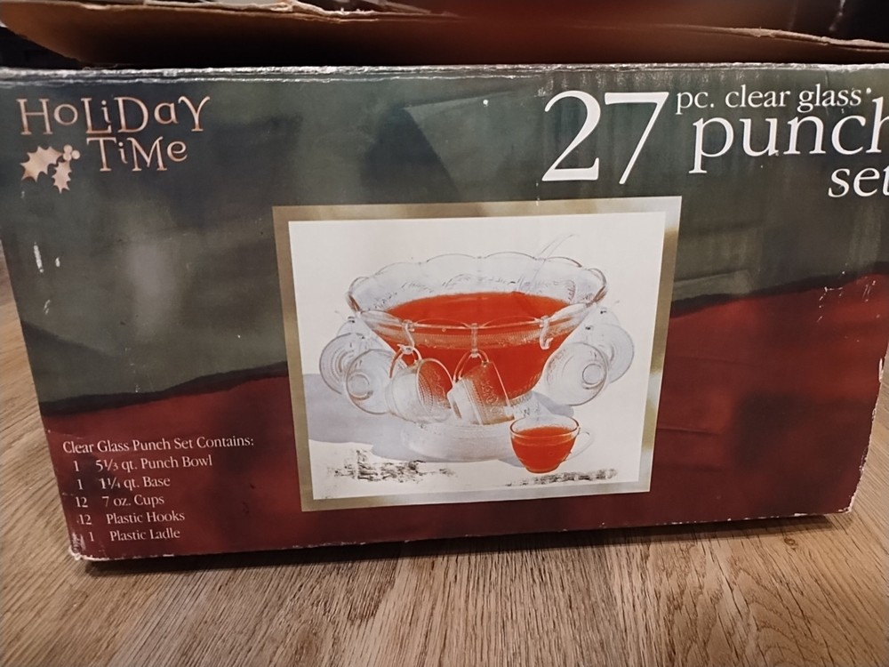 Holiday Time 27-Piece Clear Glass Punch Bowl Set  