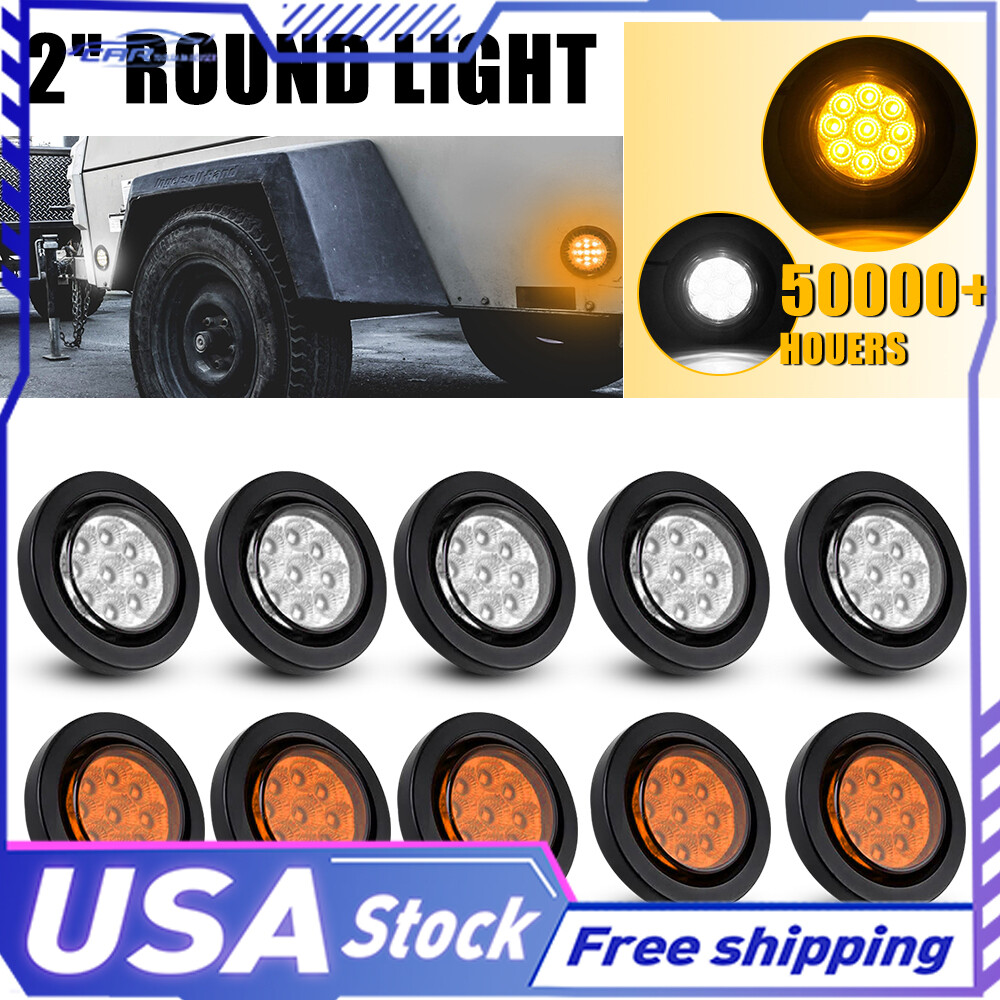Amber White Round 12V LED Marker Light for Truck RV Trailer Side 2 Inch Bullet