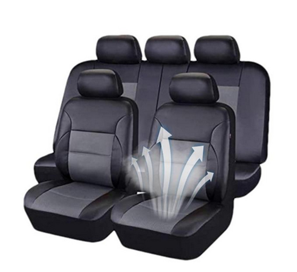 5 Seat Full Set Car Seat Covers Leather Front Rear Cushion Protection Black/Gray
