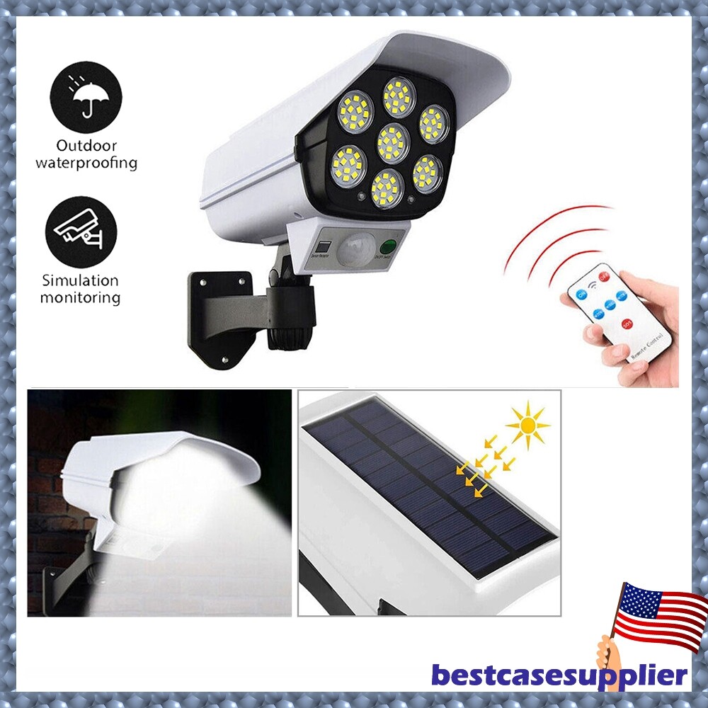 Solar Motion Sensor Security Light with Remote for Outdoor Garden Wall & Fake Camera