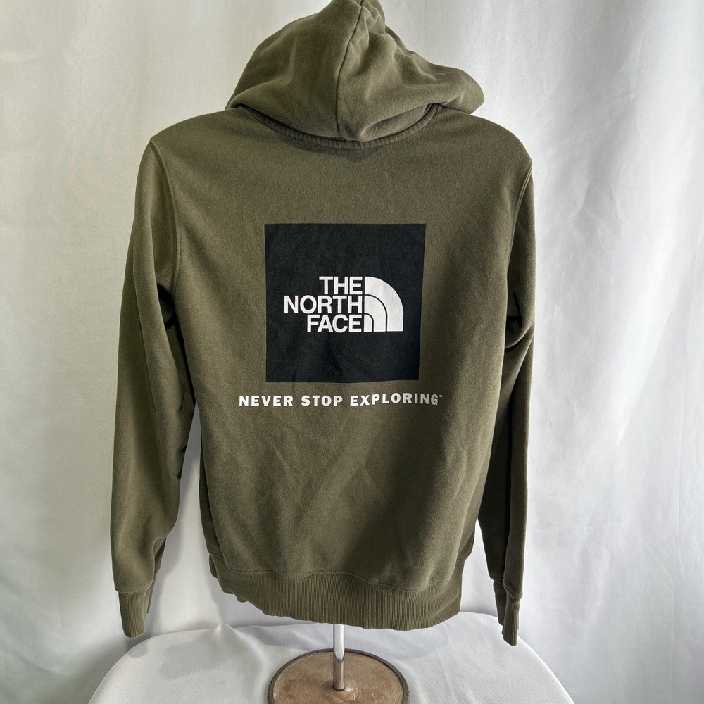 THE NORTH FACE Never Stop Exploring Logo Hoodie Drawstrings Olive Green Small
