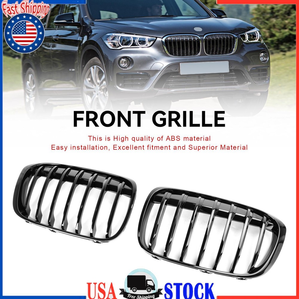 2PCS Gloss Black Front Kidney Grille Grill Fit BMW X1 F48 F49 2016-2018