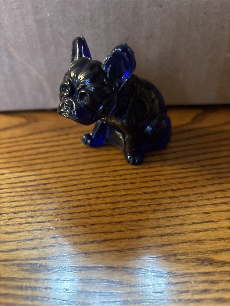 Vintage Westmoreland Rosso Cobalt Blue French Bulldog Glass Figurine