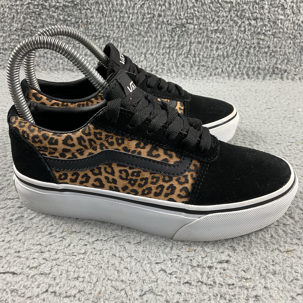 Vans Shoes Old Skool Leopard Black Canvas Suede Girls 3 Sneakers Low Top Lace Up
