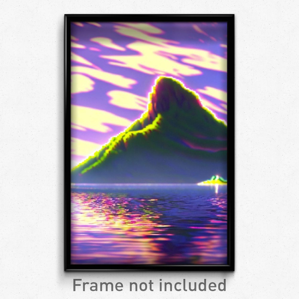 Pixel Art Poster - Distorted Island (8 Bit Psychedelic Trippy Video Game Print)