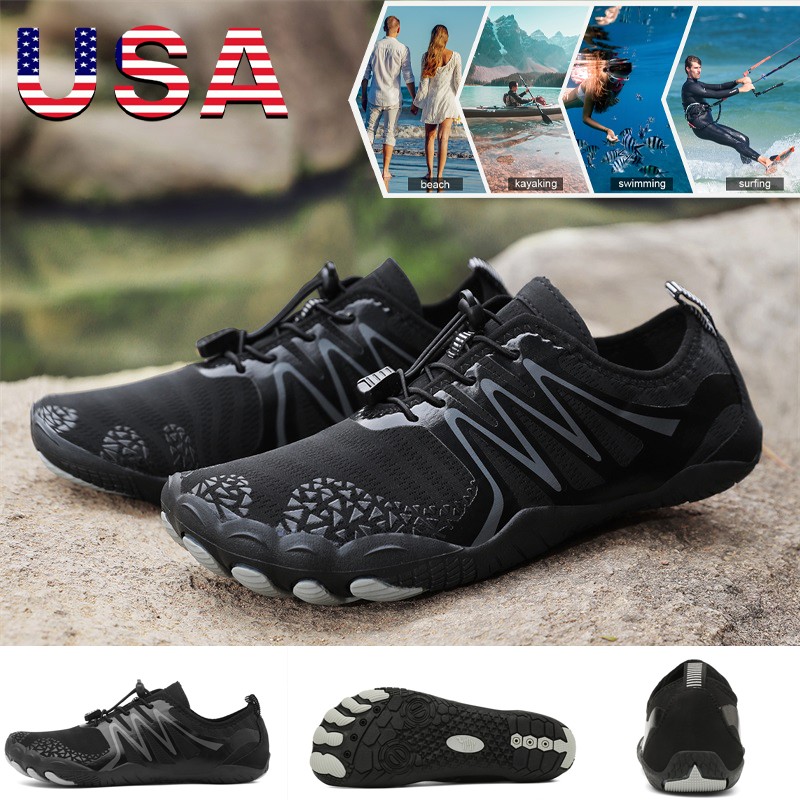 Men's Quick Dry Water Shoes Sports Beach Barefoot Rubber Aqua Sock Slip on Shoes