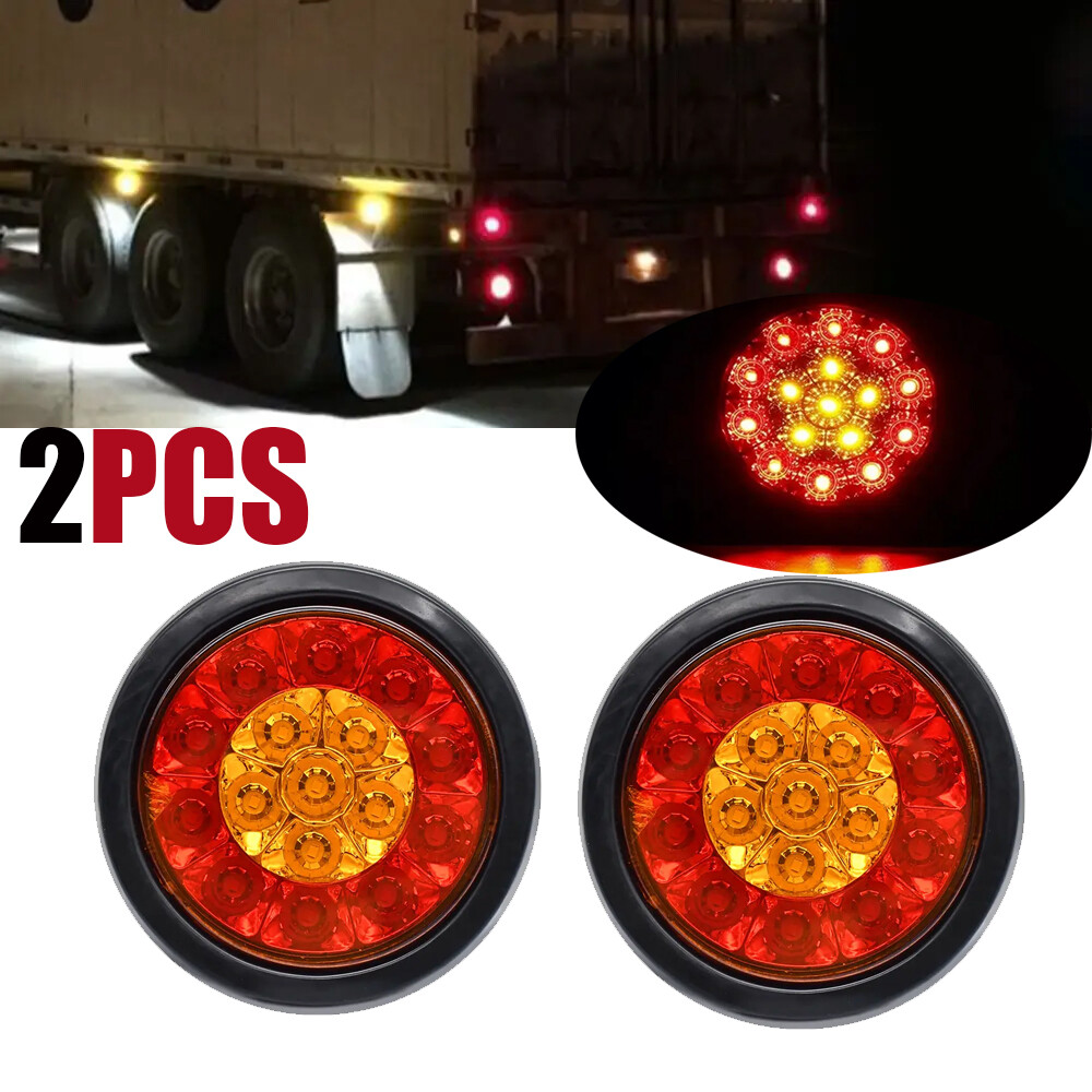 2x 4inch Red Amber Round 16-LED Truck Trailer Stop Turn Signal Tail Brake Lights