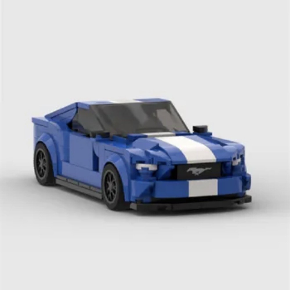 Brick Works Blue Mustang GT MOC LEGO Building Bricks Racing Sports Car