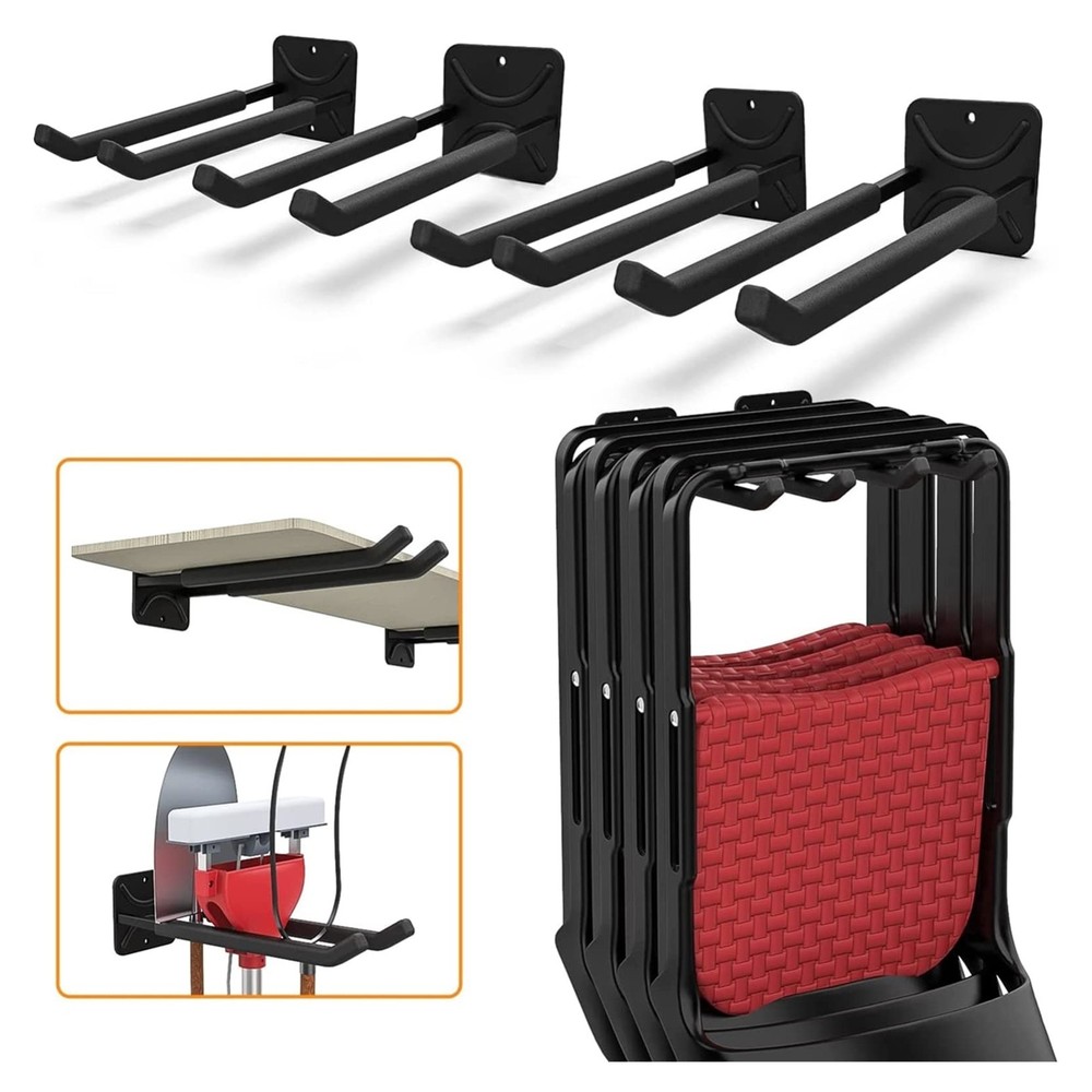 4 Pack Garage Storage System Hooks, Heavy Duty Wall Mount Tool Organizer, Cha...